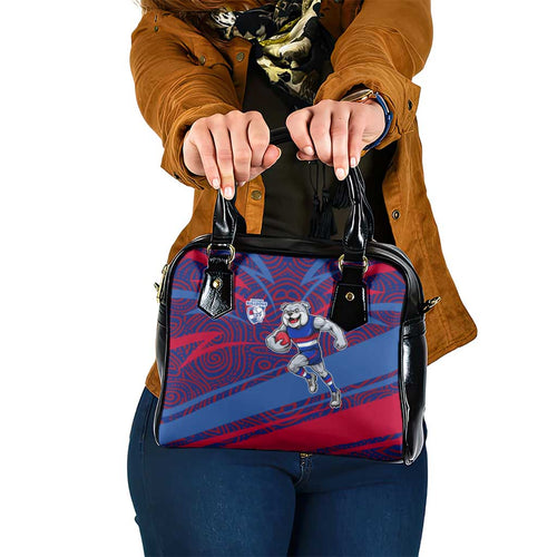 Western Bulldogs Australian Football Shoulder Handbag Tough Bulldog Mascot Art With Indigenous Pattern Art