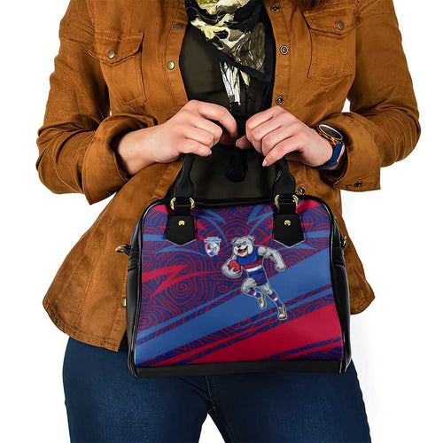 Western Bulldogs Australian Football Shoulder Handbag Tough Bulldog Mascot Art With Indigenous Pattern Art