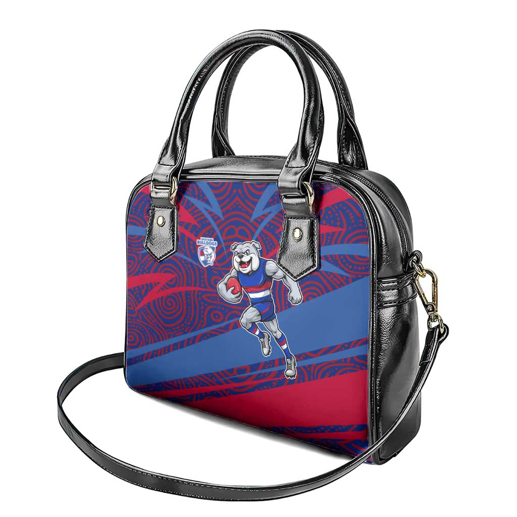 Western Bulldogs Australian Football Shoulder Handbag Tough Bulldog Mascot Art With Indigenous Pattern Art