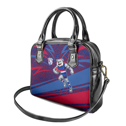 Western Bulldogs Australian Football Shoulder Handbag Tough Bulldog Mascot Art With Indigenous Pattern Art
