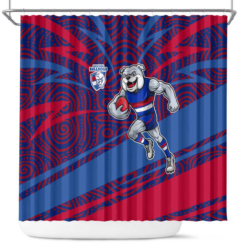 Western Bulldogs Australian Football Shower Curtain Tough Bulldog Mascot Art With Indigenous Pattern Art