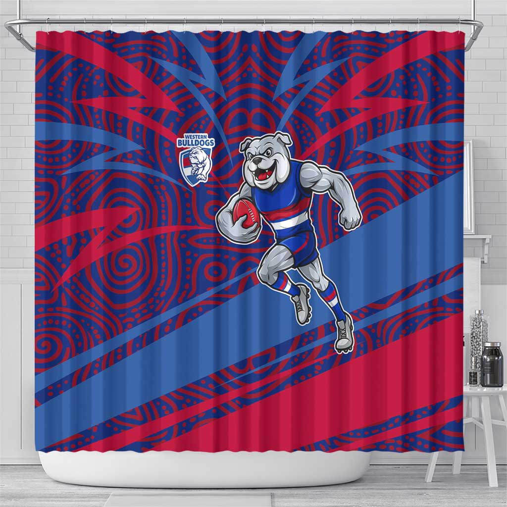 Western Bulldogs Australian Football Shower Curtain Tough Bulldog Mascot Art With Indigenous Pattern Art