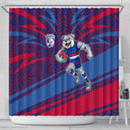 Western Bulldogs Australian Football Shower Curtain Tough Bulldog Mascot Art With Indigenous Pattern Art
