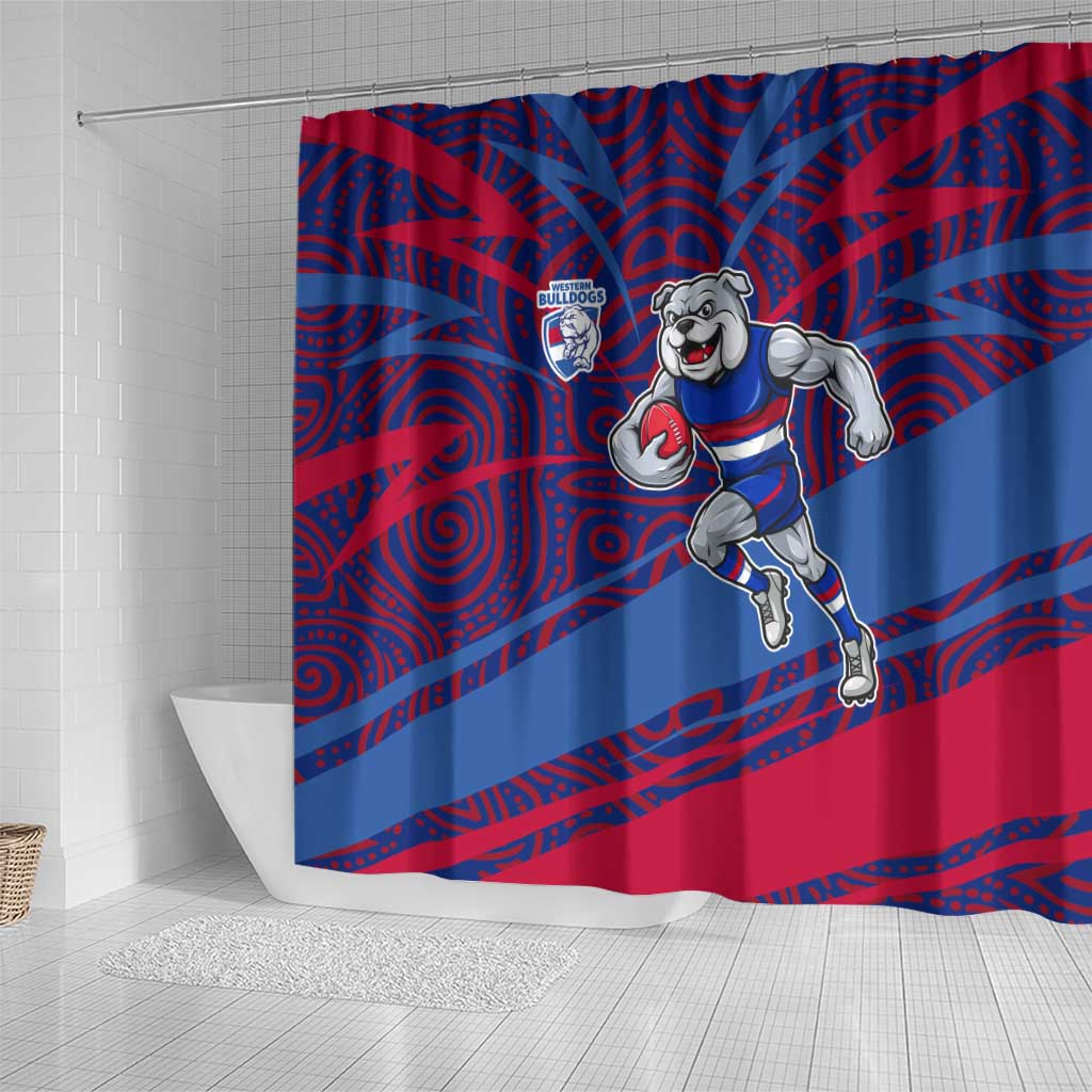 Western Bulldogs Australian Football Shower Curtain Tough Bulldog Mascot Art With Indigenous Pattern Art