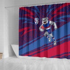 Western Bulldogs Australian Football Shower Curtain Tough Bulldog Mascot Art With Indigenous Pattern Art