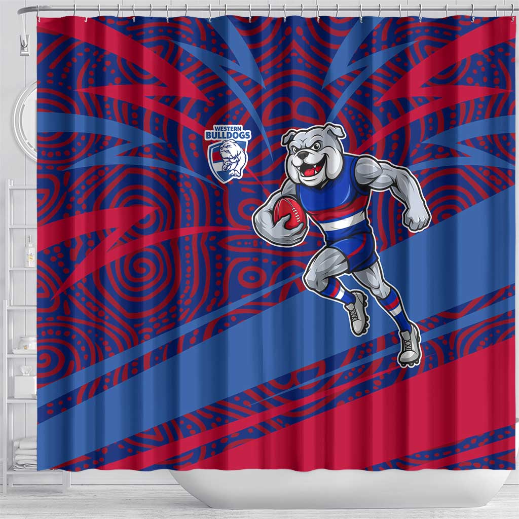 Western Bulldogs Australian Football Shower Curtain Tough Bulldog Mascot Art With Indigenous Pattern Art