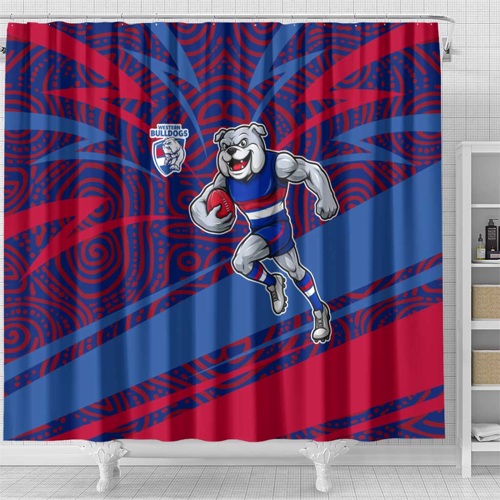Western Bulldogs Australian Football Shower Curtain Tough Bulldog Mascot Art With Indigenous Pattern Art
