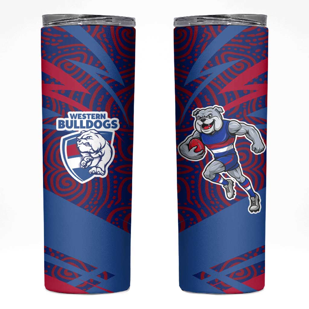 Western Bulldogs Australian Football Skinny Tumbler Tough Bulldog Mascot Art With Indigenous Pattern Art
