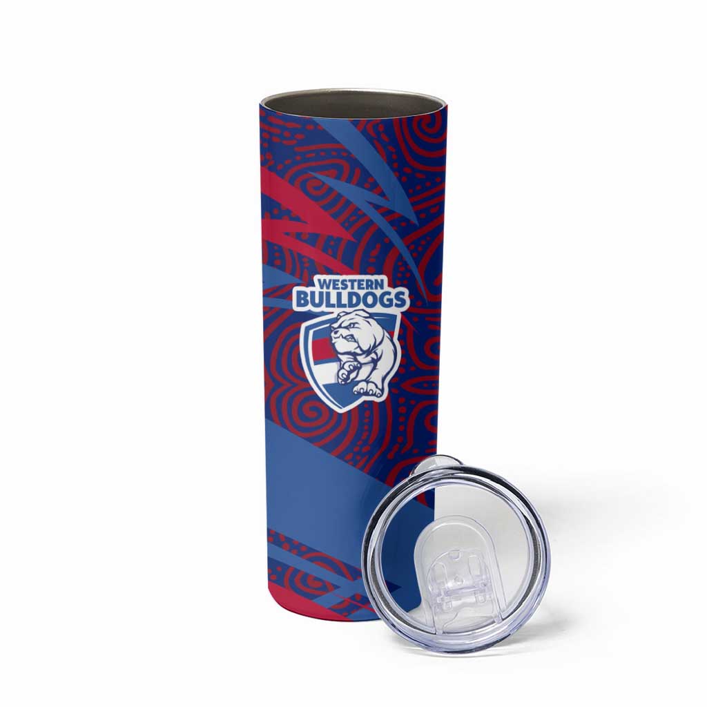 Western Bulldogs Australian Football Skinny Tumbler Tough Bulldog Mascot Art With Indigenous Pattern Art