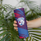 Western Bulldogs Australian Football Skinny Tumbler Tough Bulldog Mascot Art With Indigenous Pattern Art