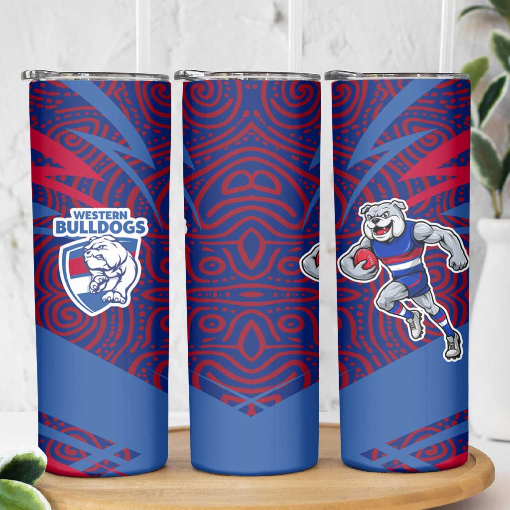 Western Bulldogs Australian Football Skinny Tumbler Tough Bulldog Mascot Art With Indigenous Pattern Art