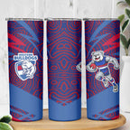 Western Bulldogs Australian Football Skinny Tumbler Tough Bulldog Mascot Art With Indigenous Pattern Art