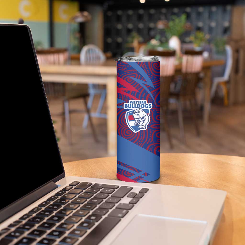 Western Bulldogs Australian Football Skinny Tumbler Tough Bulldog Mascot Art With Indigenous Pattern Art