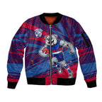 Western Bulldogs Australian Football Sleeve Zip Bomber Jacket Tough Bulldog Mascot Art With Indigenous Pattern Art