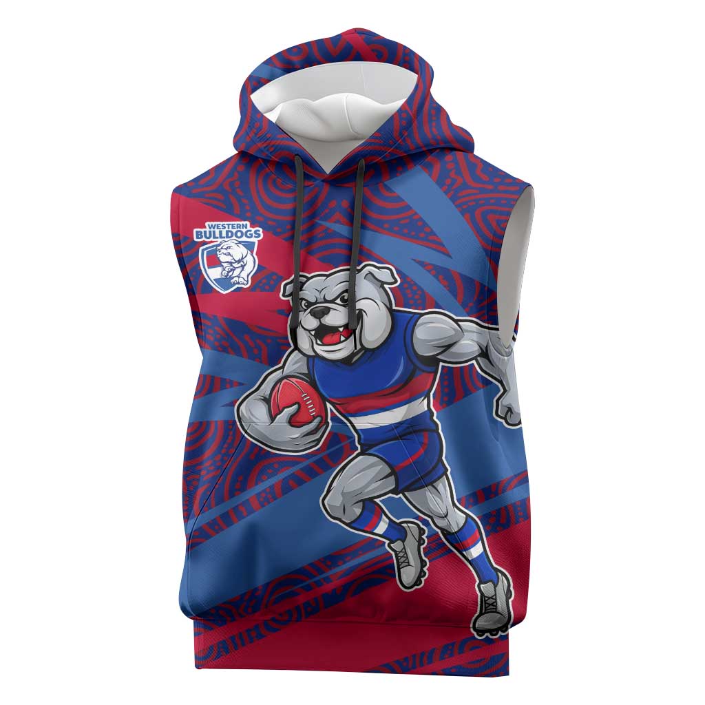 Western Bulldogs Australian Football Sleeveless Hoodie Tough Bulldog Mascot Art With Indigenous Pattern Art