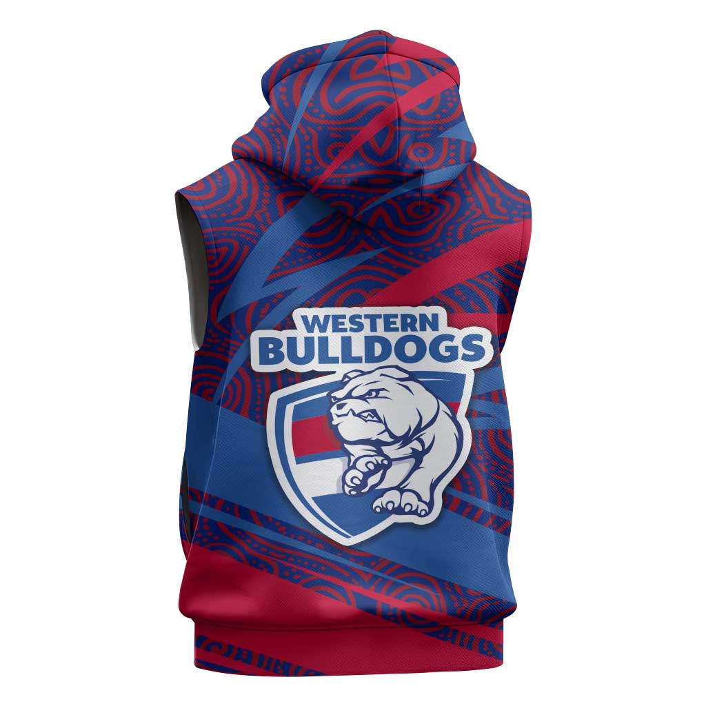 Western Bulldogs Australian Football Sleeveless Hoodie Tough Bulldog Mascot Art With Indigenous Pattern Art