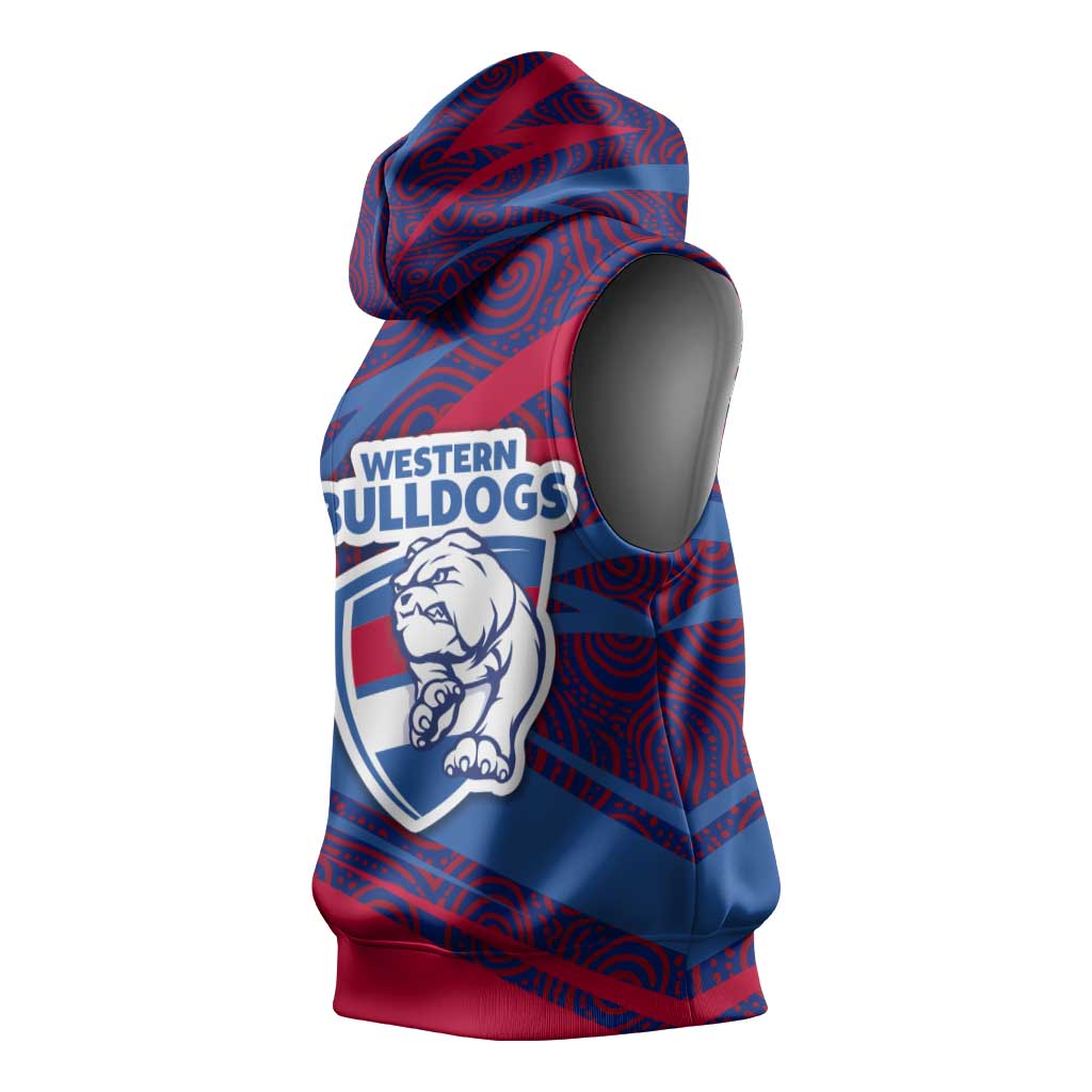Western Bulldogs Australian Football Sleeveless Hoodie Tough Bulldog Mascot Art With Indigenous Pattern Art