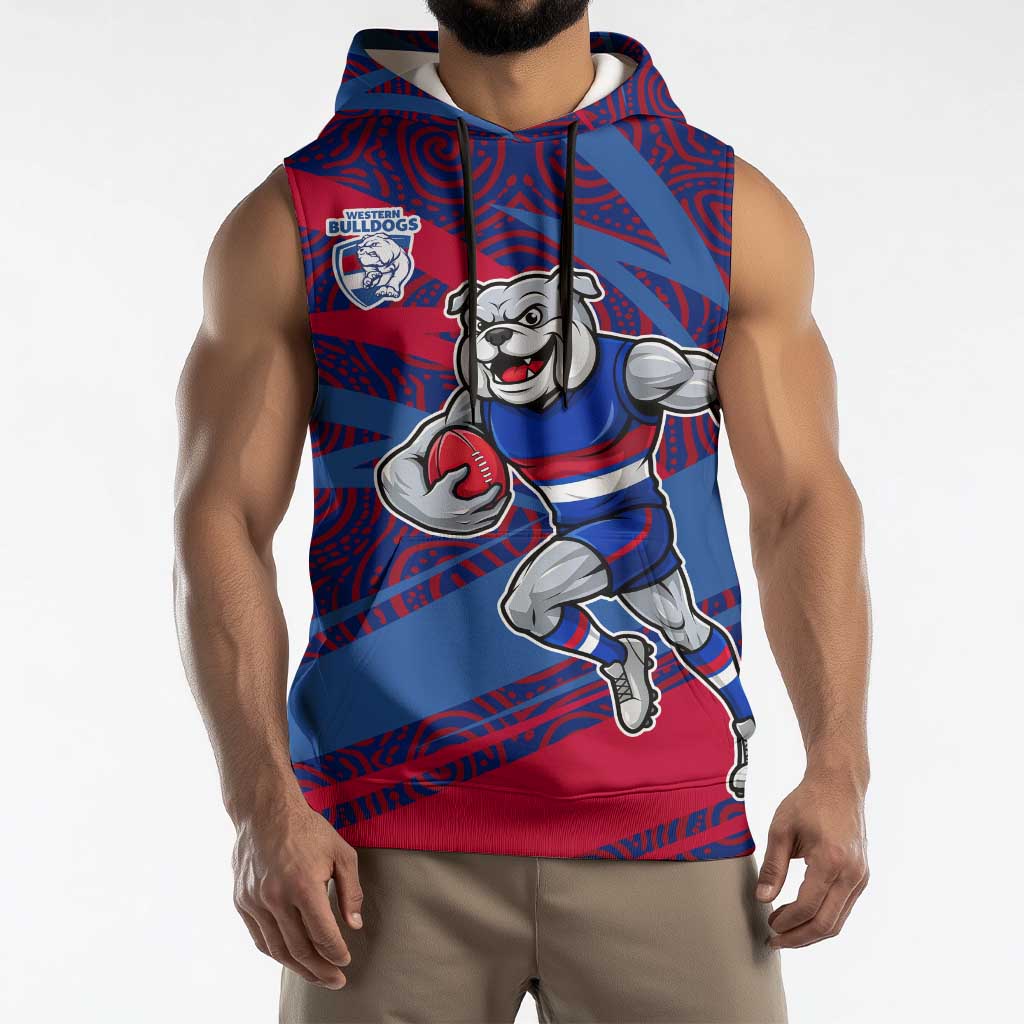 Western Bulldogs Australian Football Sleeveless Hoodie Tough Bulldog Mascot Art With Indigenous Pattern Art
