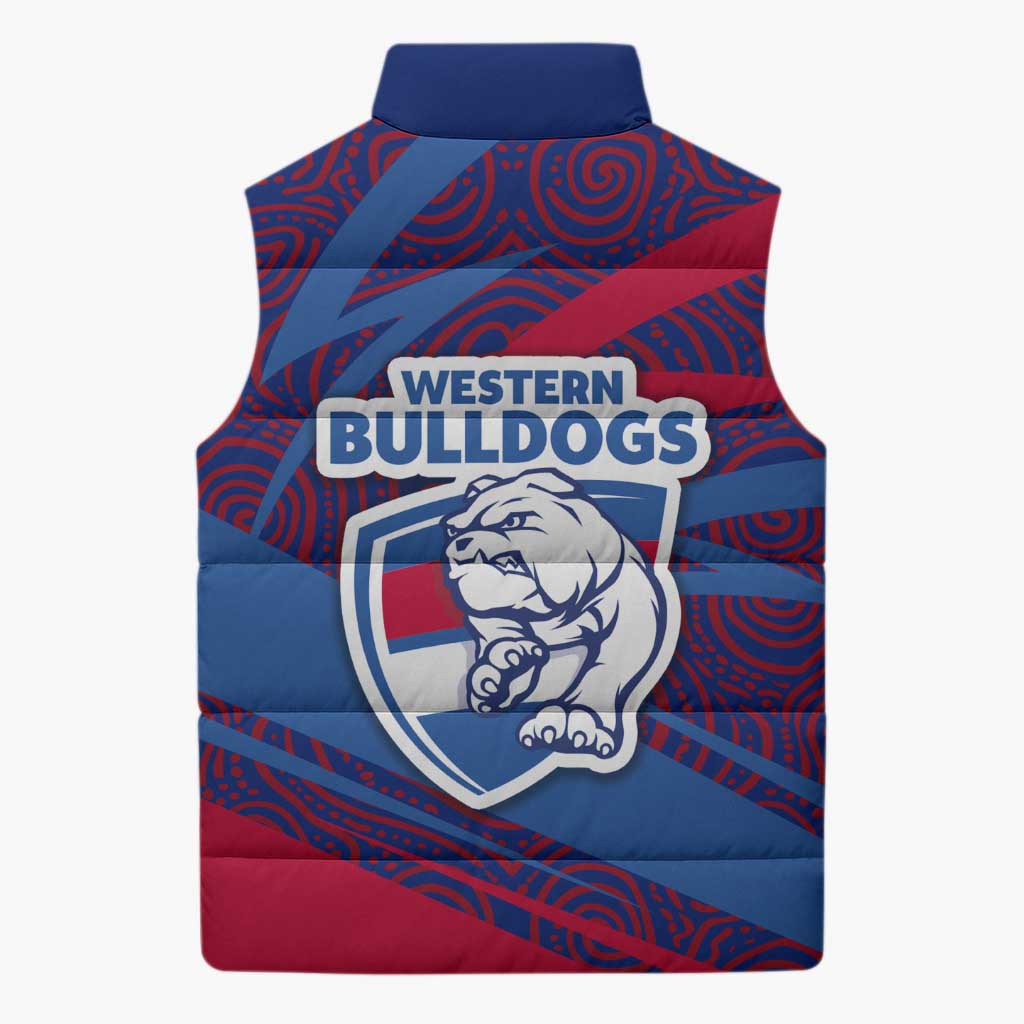 Western Bulldogs Australian Football Sleeveless Puffer Jacket Tough Bulldog Mascot Art With Indigenous Pattern Art