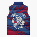 Western Bulldogs Australian Football Sleeveless Puffer Jacket Tough Bulldog Mascot Art With Indigenous Pattern Art