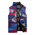Western Bulldogs Australian Football Sleeveless Puffer Jacket Tough Bulldog Mascot Art With Indigenous Pattern Art