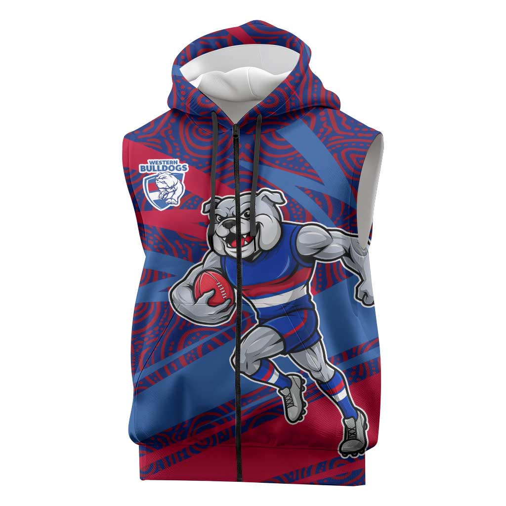 Western Bulldogs Australian Football Sleeveless Zip Hoodie Tough Bulldog Mascot Art With Indigenous Pattern Art