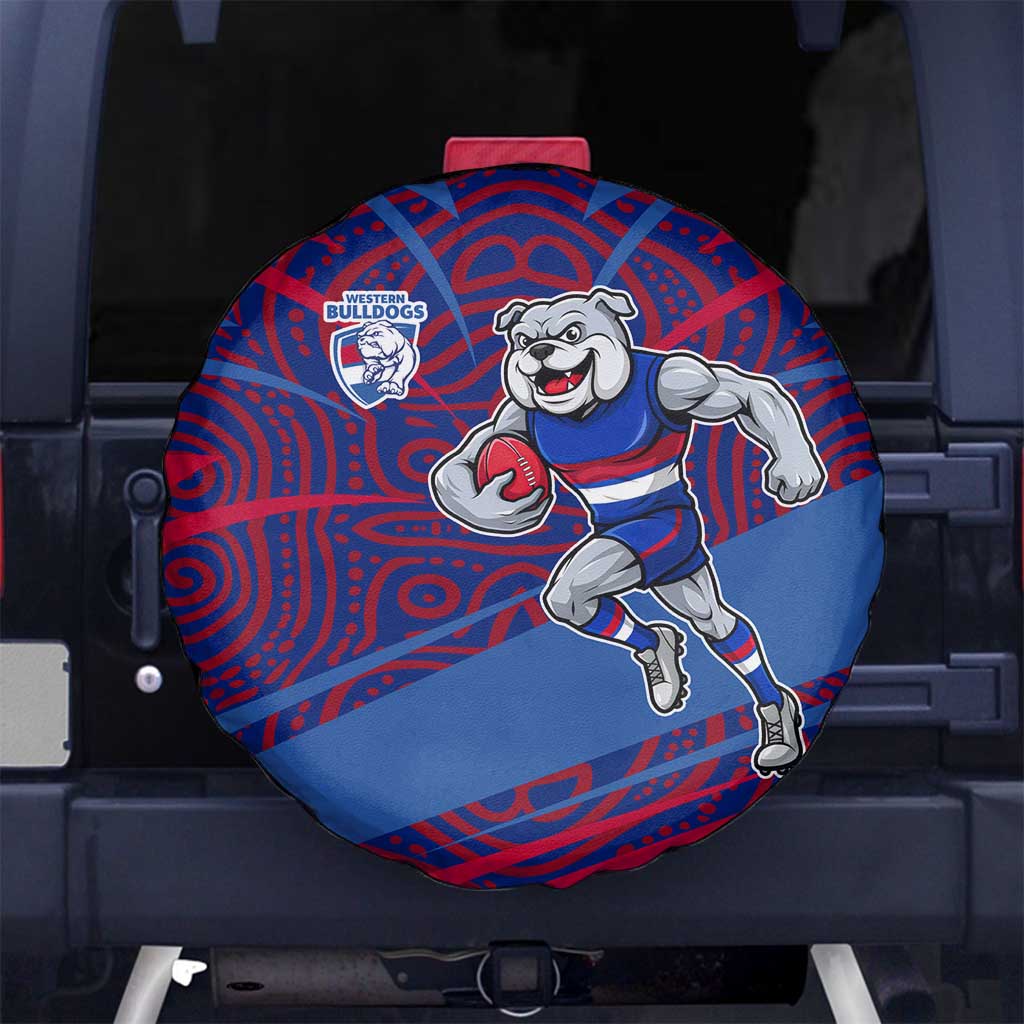 Western Bulldogs Australian Football Spare Tire Cover Tough Bulldog Mascot Art With Indigenous Pattern Art