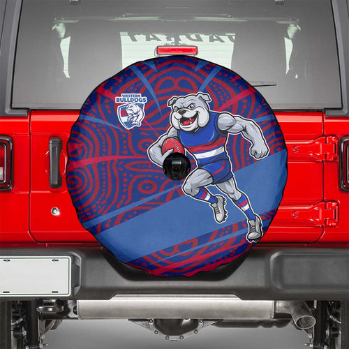 Western Bulldogs Australian Football Spare Tire Cover Tough Bulldog Mascot Art With Indigenous Pattern Art