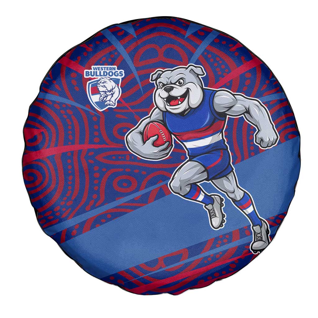 Western Bulldogs Australian Football Spare Tire Cover Tough Bulldog Mascot Art With Indigenous Pattern Art