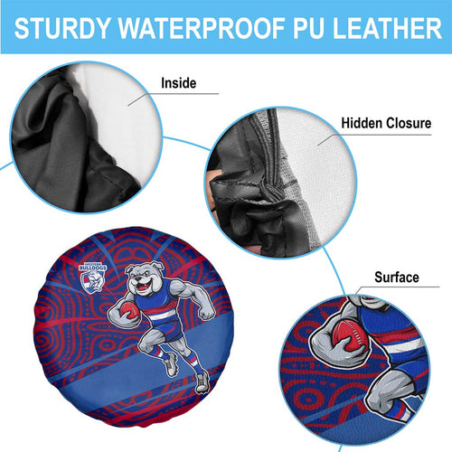Western Bulldogs Australian Football Spare Tire Cover Tough Bulldog Mascot Art With Indigenous Pattern Art