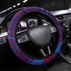 Western Bulldogs Australian Football Steering Wheel Cover Tough Bulldog Mascot Art With Indigenous Pattern Art