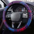 Western Bulldogs Australian Football Steering Wheel Cover Tough Bulldog Mascot Art With Indigenous Pattern Art