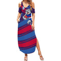 Western Bulldogs Australian Football Summer Maxi Dress Tough Bulldog Mascot Art With Indigenous Pattern Art