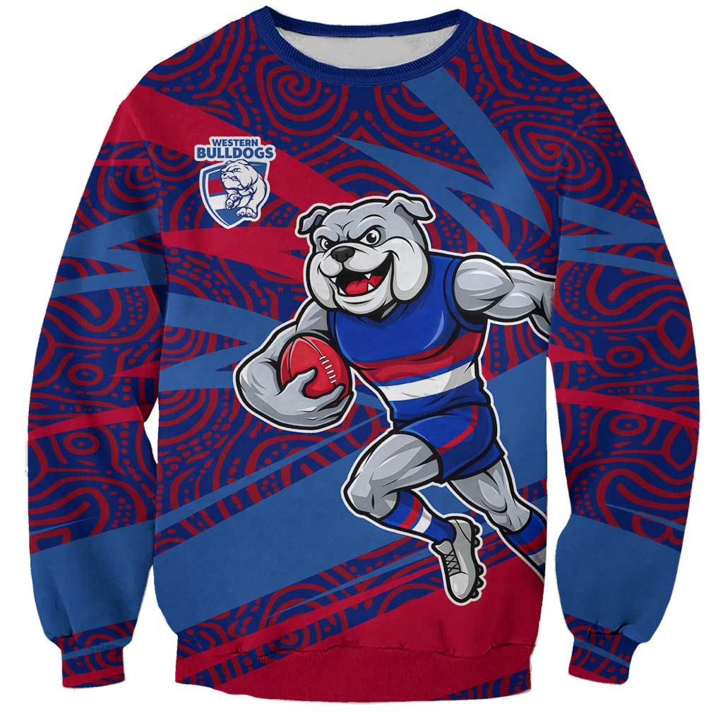 Western Bulldogs Australian Football Sweatshirt Tough Bulldog Mascot Art With Indigenous Pattern Art