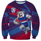 Western Bulldogs Australian Football Sweatshirt Tough Bulldog Mascot Art With Indigenous Pattern Art