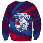 Western Bulldogs Australian Football Sweatshirt Tough Bulldog Mascot Art With Indigenous Pattern Art