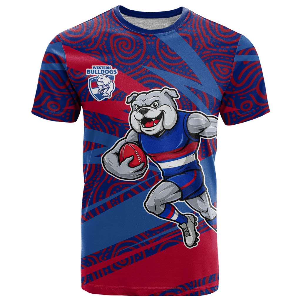 Western Bulldogs Australian Football T Shirt Tough Bulldog Mascot Art With Indigenous Pattern Art
