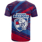Western Bulldogs Australian Football T Shirt Tough Bulldog Mascot Art With Indigenous Pattern Art