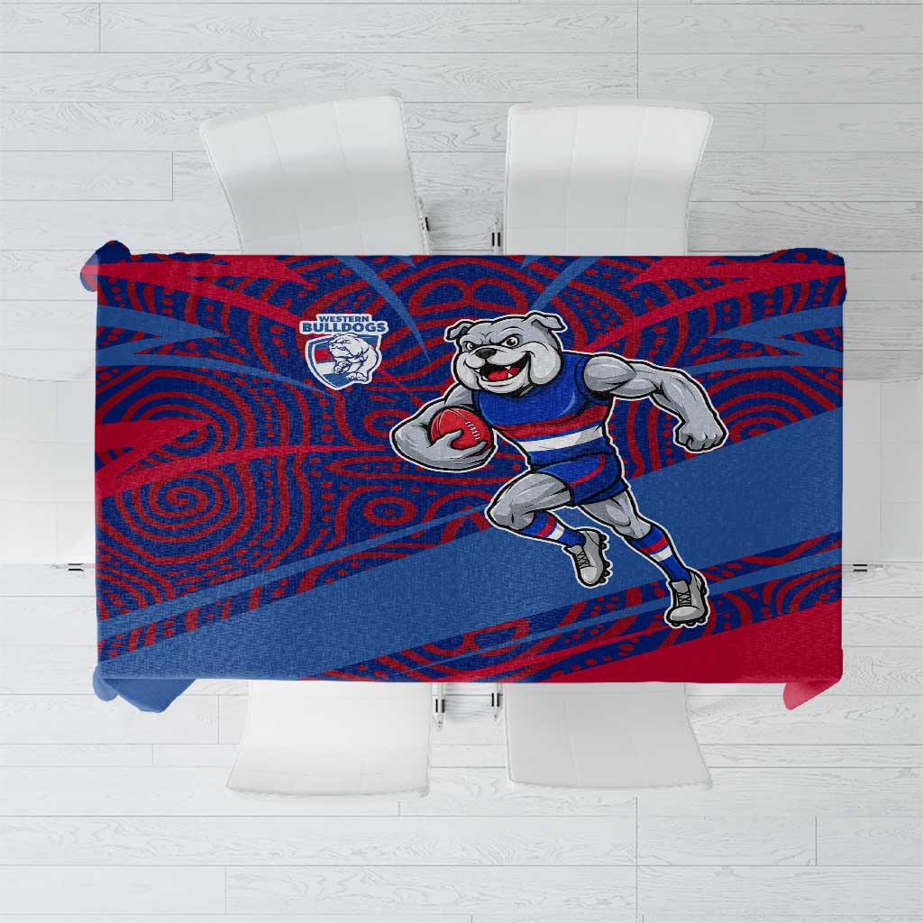 Western Bulldogs Australian Football Tablecloth Tough Bulldog Mascot Art With Indigenous Pattern Art