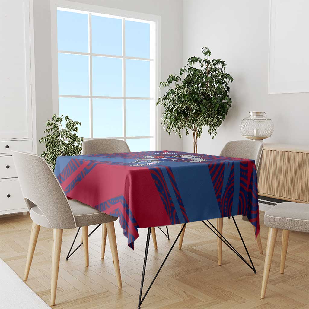 Western Bulldogs Australian Football Tablecloth Tough Bulldog Mascot Art With Indigenous Pattern Art