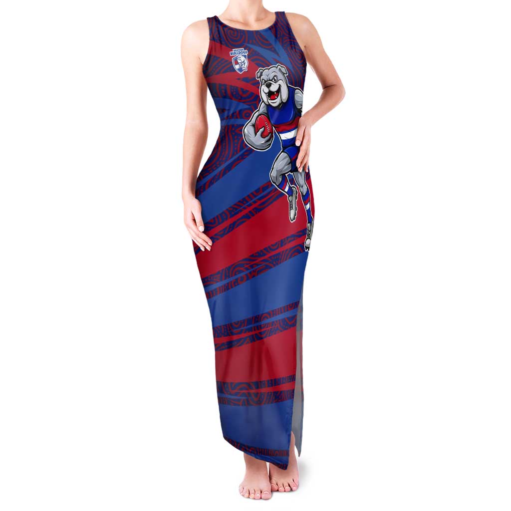 Western Bulldogs Australian Football Tank Maxi Dress Tough Bulldog Mascot Art With Indigenous Pattern Art