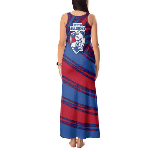 Western Bulldogs Australian Football Tank Maxi Dress Tough Bulldog Mascot Art With Indigenous Pattern Art