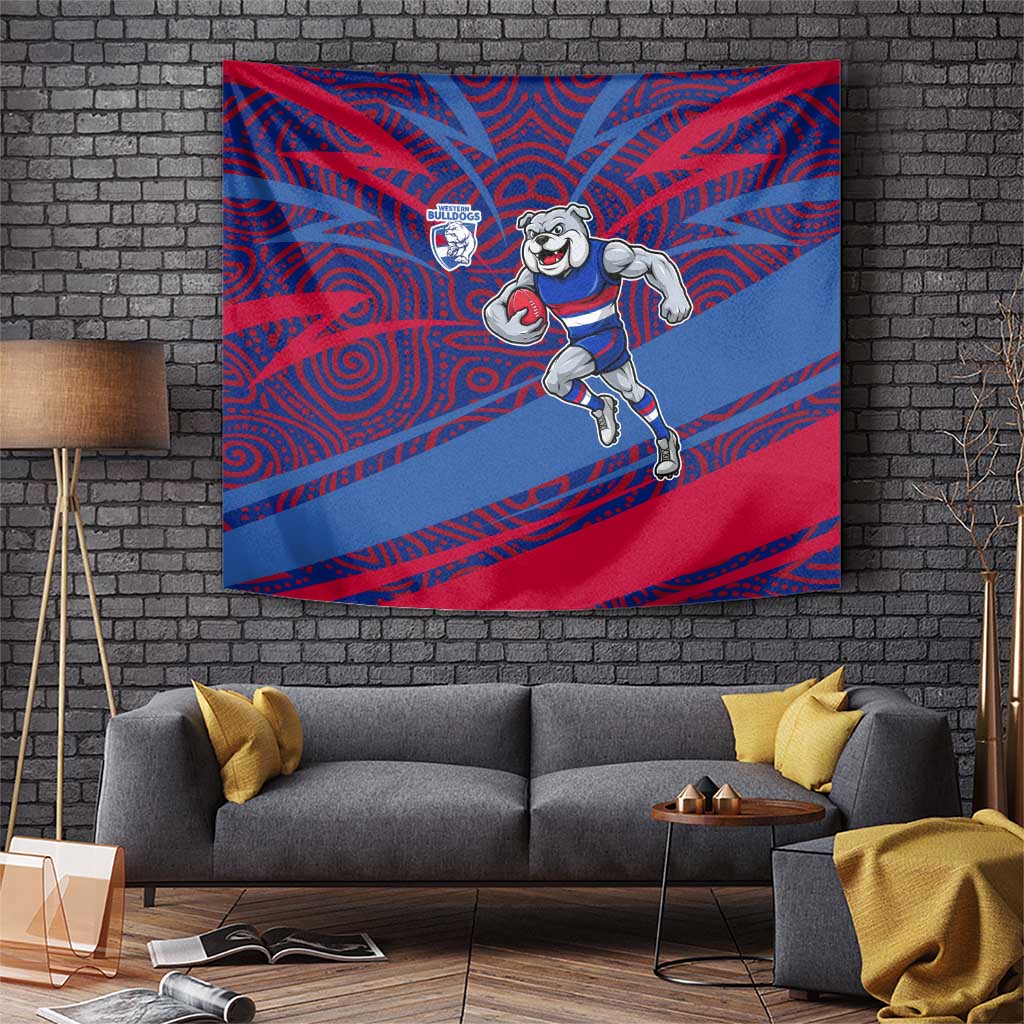 Western Bulldogs Australian Football Tapestry Tough Bulldog Mascot Art With Indigenous Pattern Art