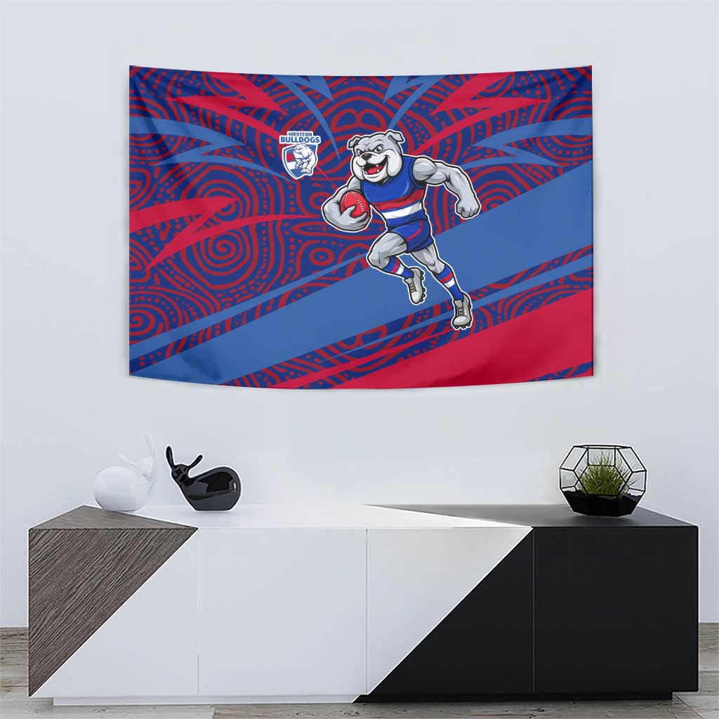 Western Bulldogs Australian Football Tapestry Tough Bulldog Mascot Art With Indigenous Pattern Art