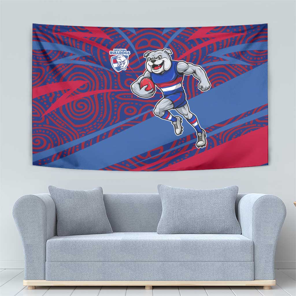 Western Bulldogs Australian Football Tapestry Tough Bulldog Mascot Art With Indigenous Pattern Art