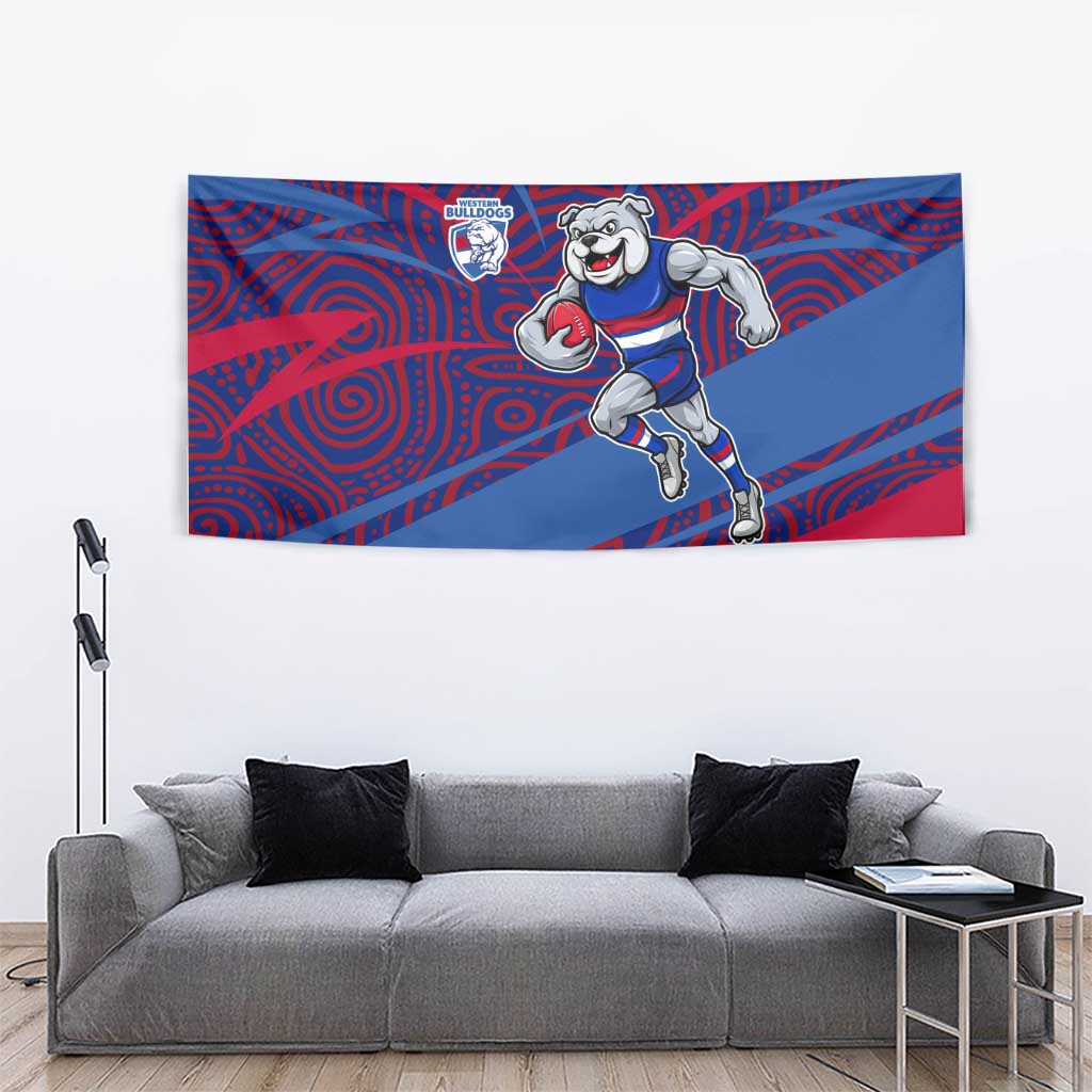 Western Bulldogs Australian Football Tapestry Tough Bulldog Mascot Art With Indigenous Pattern Art