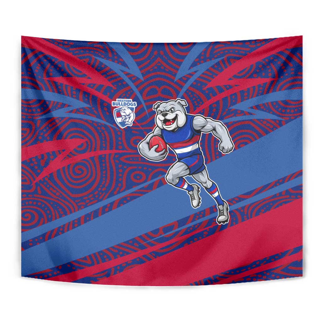 Western Bulldogs Australian Football Tapestry Tough Bulldog Mascot Art With Indigenous Pattern Art