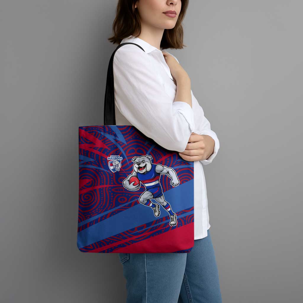 Western Bulldogs Australian Football Tote Bag Tough Bulldog Mascot Art With Indigenous Pattern Art