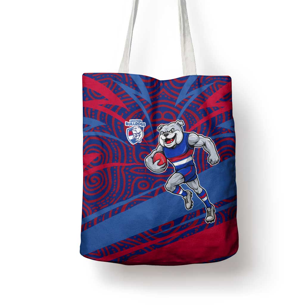 Western Bulldogs Australian Football Tote Bag Tough Bulldog Mascot Art With Indigenous Pattern Art