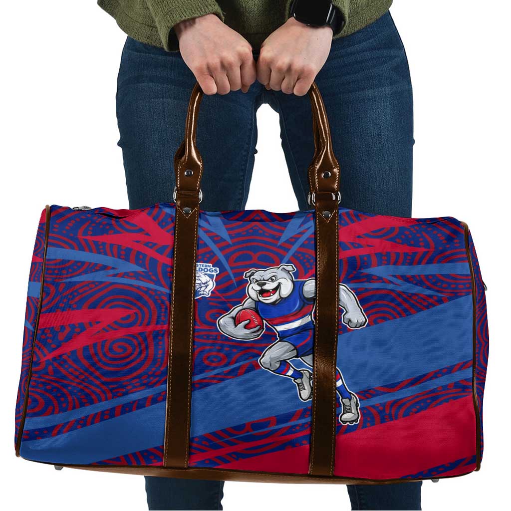 Western Bulldogs Australian Football Travel Bag Tough Bulldog Mascot Art With Indigenous Pattern Art